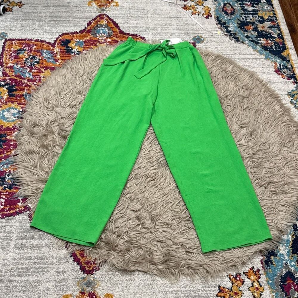 NWT Zara wide-leg neon green pants large